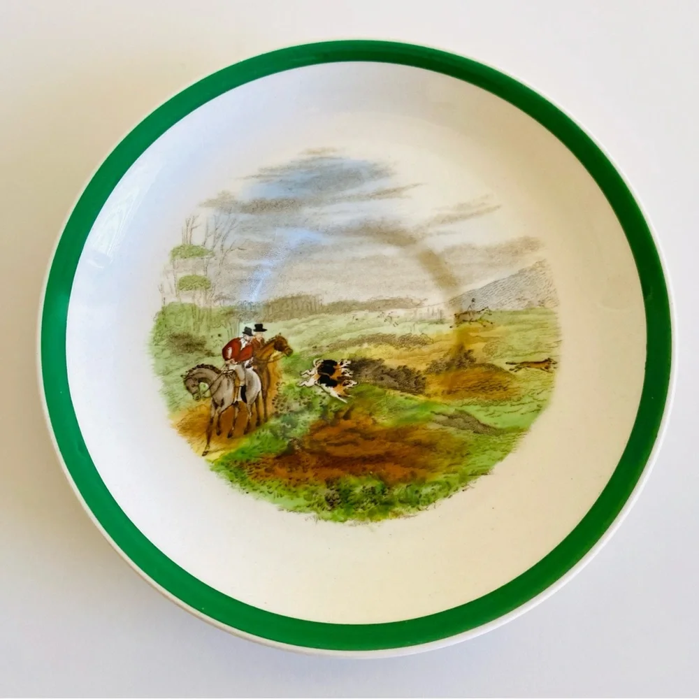 Vintage Copeland Spode Porcelain Hunting Equestrian Themed Saucer Plates Three